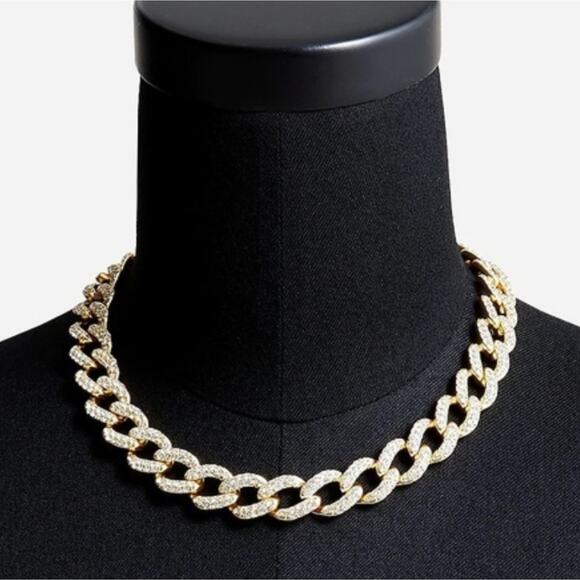 NEW J. Crew Havana Jones Iced Crystal Curb Chain Link Chunky Necklace - Picture 2 of 13